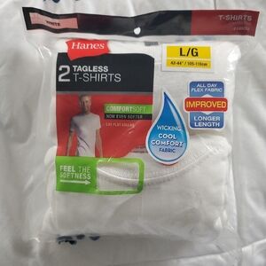 Hanes Tagless T-shirts White Size Large NEW IN PACKAGE 2 Pack